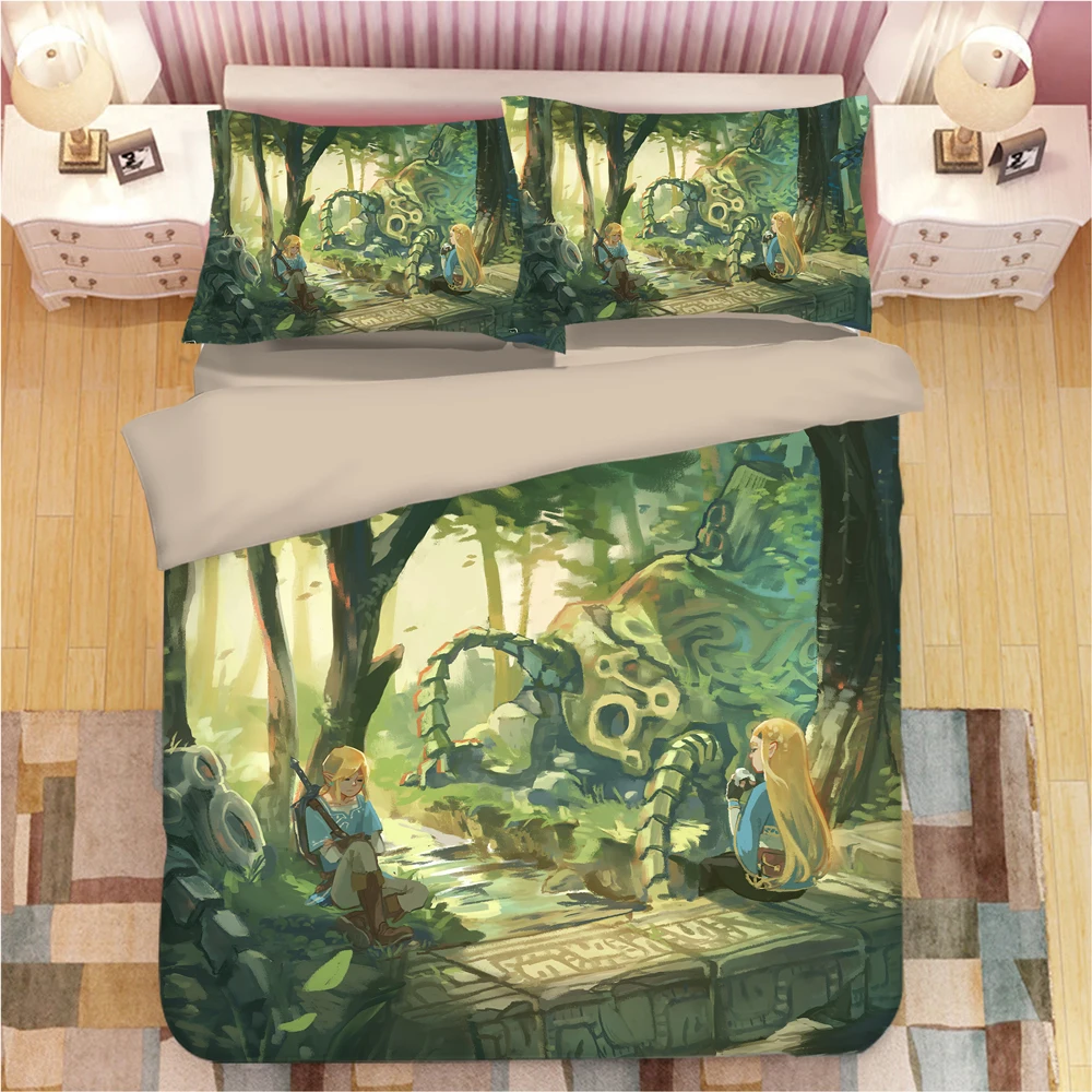3D зеленые постельные принадлежности мультфильм Аниме пододеяльник Твин один двойной королева король постельное белье 3 шт. Легенда о zelda пододеяльник наборы