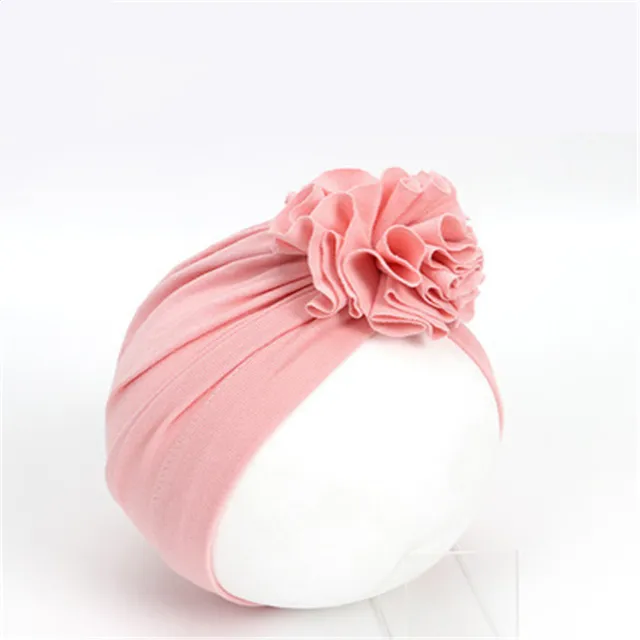 New Fashion Flower Baby Hat Newborn Elastic Baby Turban Hats for Girls 10 Colors Cotton Infant Beanie Cap Pink