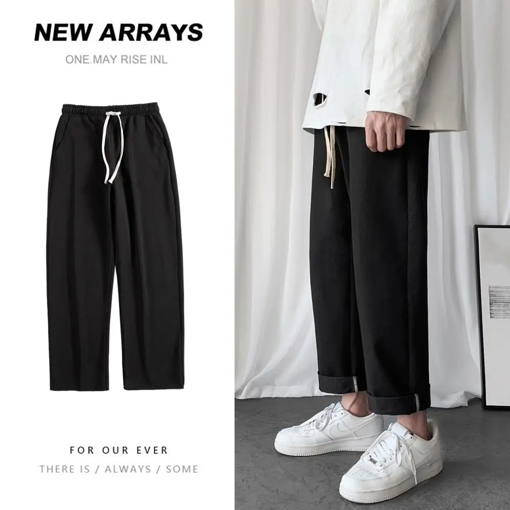 

Mens Sports Running Pants Pure Color Straight Loose Casual Pants Men Basketball Hiking Jogger Trousers Black Grey Male