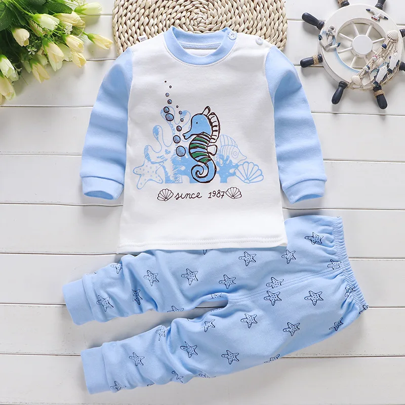 Luna Blanco/От 6 месяцев до 4 лет комплекты одежды из 2 предметов для маленьких мальчиков детские комплекты нижнего белья с длинными рукавами для мальчиков Одежда для маленьких мальчиков из 2 предметов