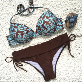 

Printing Swimwear Women two-piece Swimsuit Bikini Push up Brazilian Bikinis Biquini Retro Bathing suit 2020 Separate Swimsuits