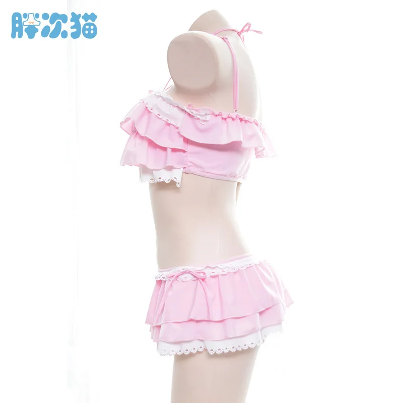 

[Flirting with Men Manufactures] Soft Girl Bathing Suit Flounced Split Type GIRL'S Camisole Japanese-style Swimwear Sukumizu Set