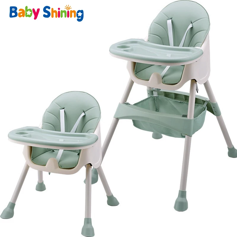 Baby Shining Kids Highchair Feeding Dining Chair Double Tables Macaron Multi-function Height-adjust Portable with Storage Bag