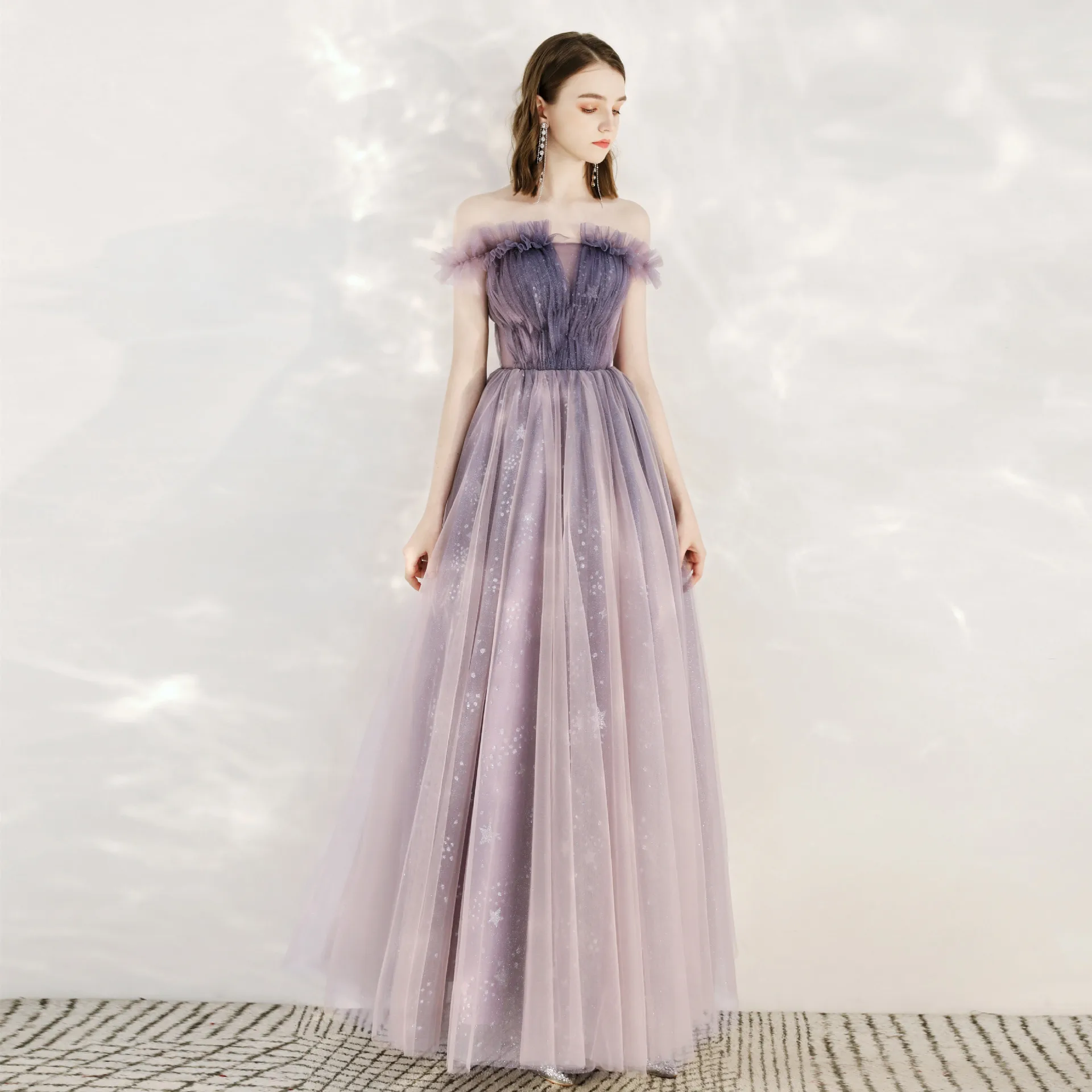 Bridesmaid Dresses Elegant Long Wedding Party Dress Plus Size Pink Purple Bridesmaid Dress Tulle Robe Soiree Cheongsam