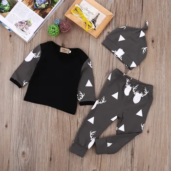

MESOLO Cute Infant Baby Girl Boy Clothes Deer Tops T-shirt+Pants Leggings Hat 3pcs Outfits Kids Clothing Set 0-24M