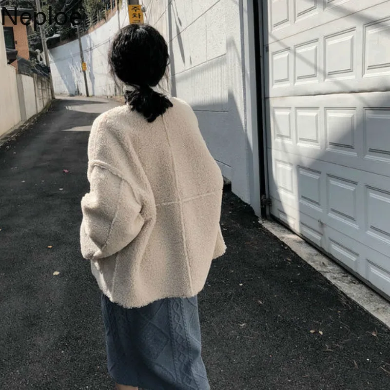 Neploe одежда с обеих сторон толстое пальто из овечьей шерсти женское осенне-зимнее корейское свободное лоскутное одноцветное пальто простая Новинка