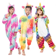 Фланелевые пижамы с изображением животных для мальчиков; Пижама с изображением единорога и радуги для девочек; детская пижама в виде животного, панды; 4, 6, 8, 10, 12 лет