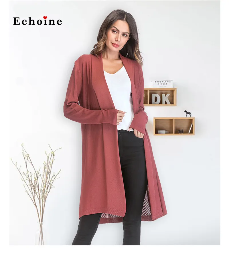 

Echoine Women Coats Fashion Minimalist Knit Elastic Plus Size Open Stitch Jacket Long Sleeve Streetwear Casual Female Outwear