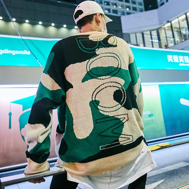 

2019 UYUK Autumn/winter Camouflage Matching Color Casual Fashion Street Set Knit Head Sweater Lovers Hombre Clothes