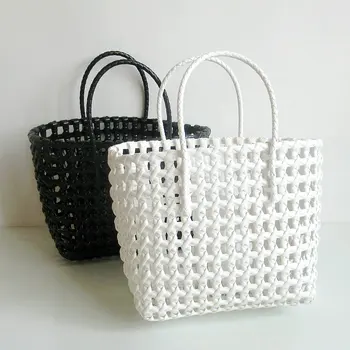 

FUNMARDI Summer Hand-woven Bags Hollow Beach Handbag 2020 New Simple Design Shopper Bag Waterproof Plastic Women Bag WLHB3055