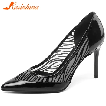 

Karinluna New Fashion 2020 Patent Leather Thin High Heels Office Pumps Woman Shoes Pointed Toe Slip-On Summer Shoes Women Pumps