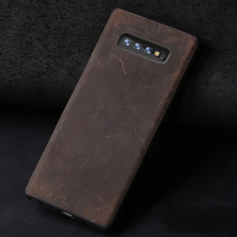 Коричневый Натуральная подтягивание кожи чехол для samsung Galaxy S10 S8 S9 S7 плюс крышка для A30 A40 A50 A70 A7 A8 S10e Note 8 9 Crazy Horse - Цвет: Коричневый