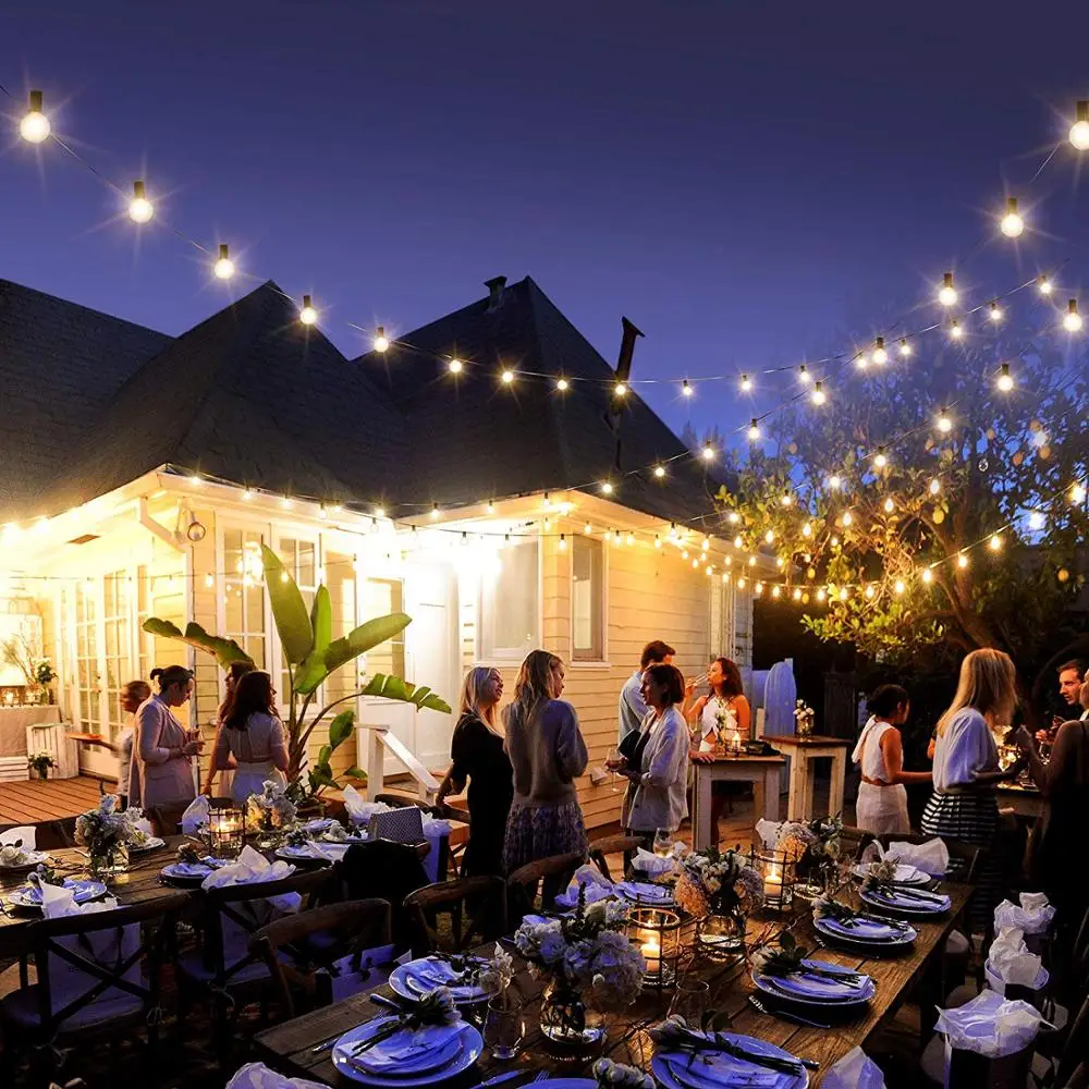 Najtaniej Łańcuchy świetlne G40 Patio światła do użytku wewnątrz pomieszczeń na zewnątrz komercyjne dekoracje 25Ft z 25 żarówkami na zewnątrz na wesele ogród