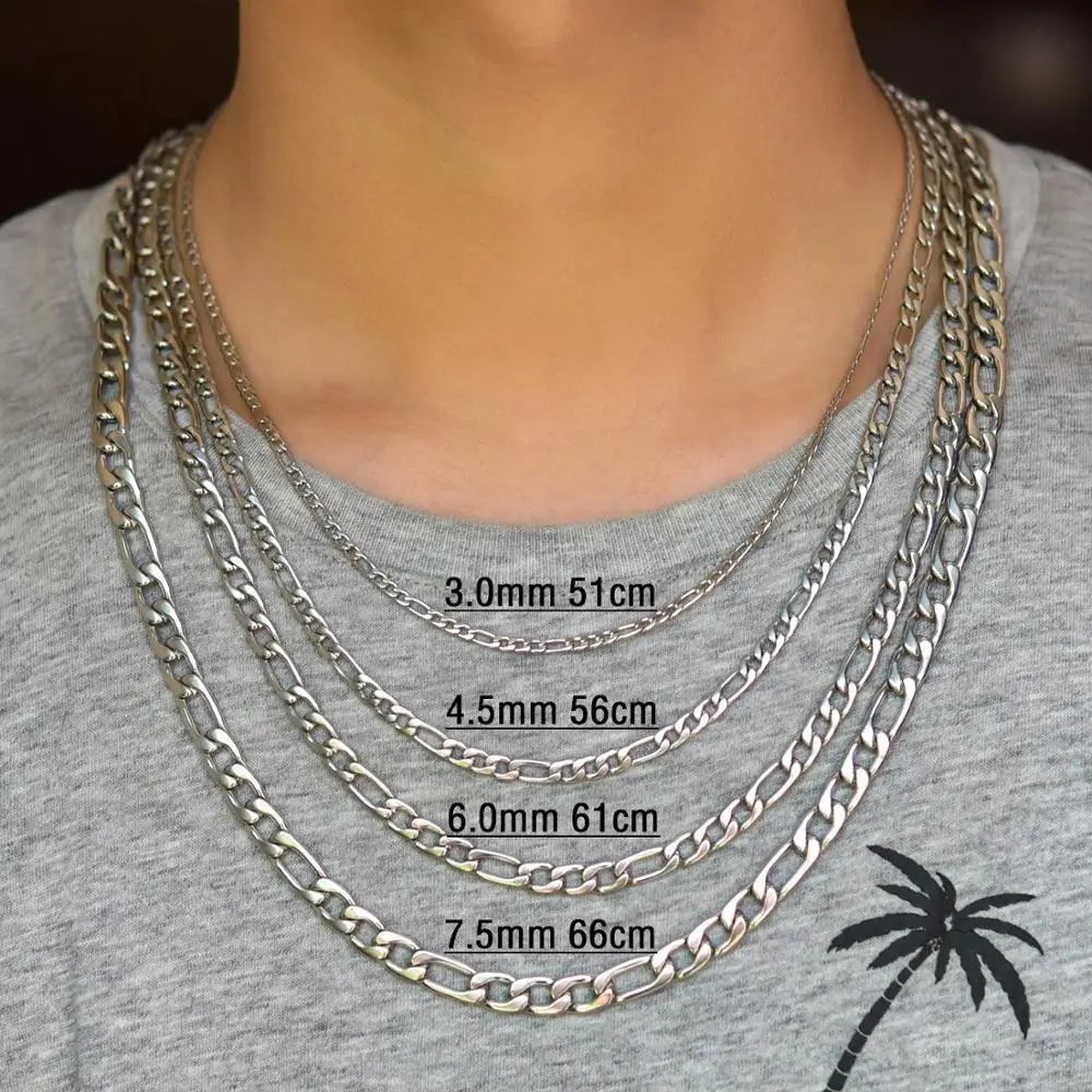 Basic Stainless Steel Link Figaro Chain Long Necklace for Men Women Gold/Silver Color Choker Metal Jewelry Accessories DIY Gift Stainless Steel Necklace Metal Necklace Choker Necklace