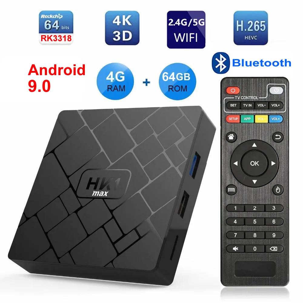 HK1 MAX Smart tv BOX Android 9,0 RK3318 четырехъядерный процессор 4 ГБ ОЗУ 64 Гб ПЗУ Bluetooth 2,4G 5G двойной wifi USB3.0 3D 4K HDR IP tv телеприставка