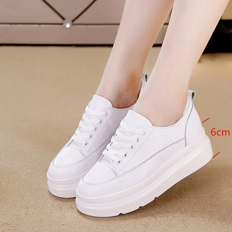 Women's Flat Platform Shoes 2021 Spring Summer Genuine Leather Casual Women White Shoes Platform Sneakers Thick Sole Ladies Shoe