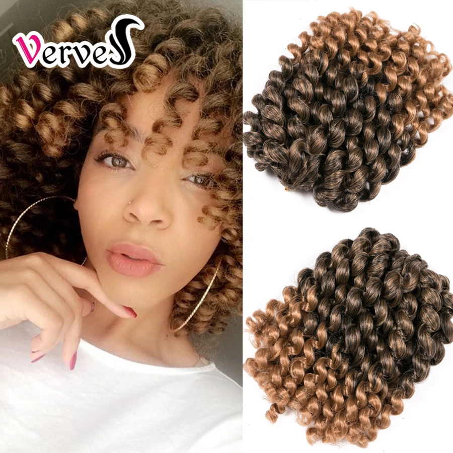 

VERVES Jumpy Wand Jamaican Bounce Curl 8 inch Synthetic Crochet Hair Extensions Ombre Braiding Hair twist brown Blonde