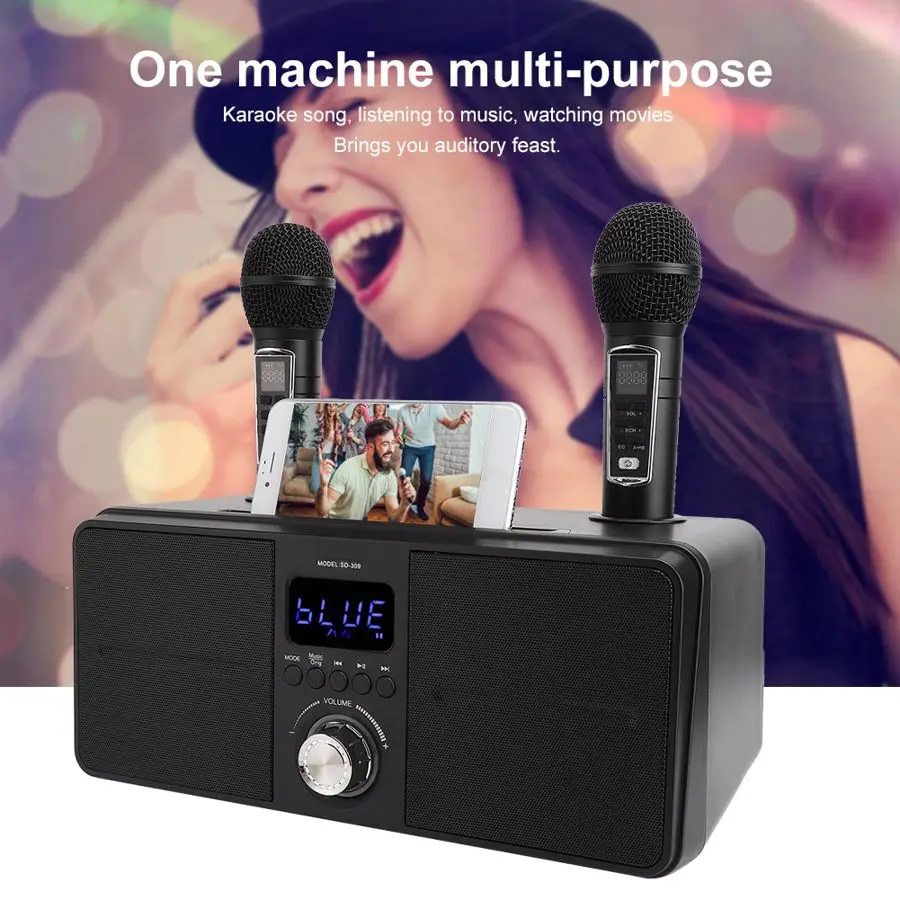 karaoke microphone SD-309 Dual Wireless Microphone Bluetooth Speaker Mobile Wireless Karaoke Speaker Wireless Stereo Black 30W SDRD Speaker Set mics