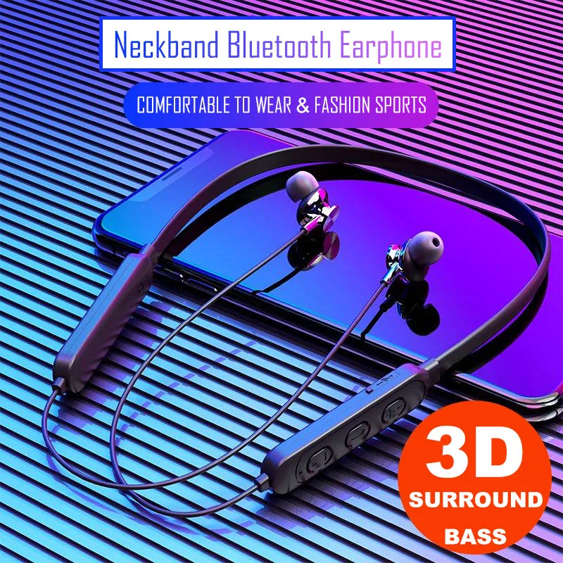 Neckband Bluetooth Headphones Stereo Headset Wireless Earphone Sports Earbuds With Mic for universal all mobile phones | Электроника