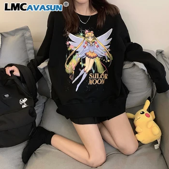 

Harajuku style Cartoon character Sailor Moon letters print hoody Autumn streetwear long sleeve pullovers Sweatshirt women