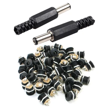 

100 Pcs 5.5X2.1Mm DC Power Plug : 50 Pcs Male Solder Barrel Tip Plug Jack Straight Connectors with 50 Pcs DC-022 Hole Threaded N