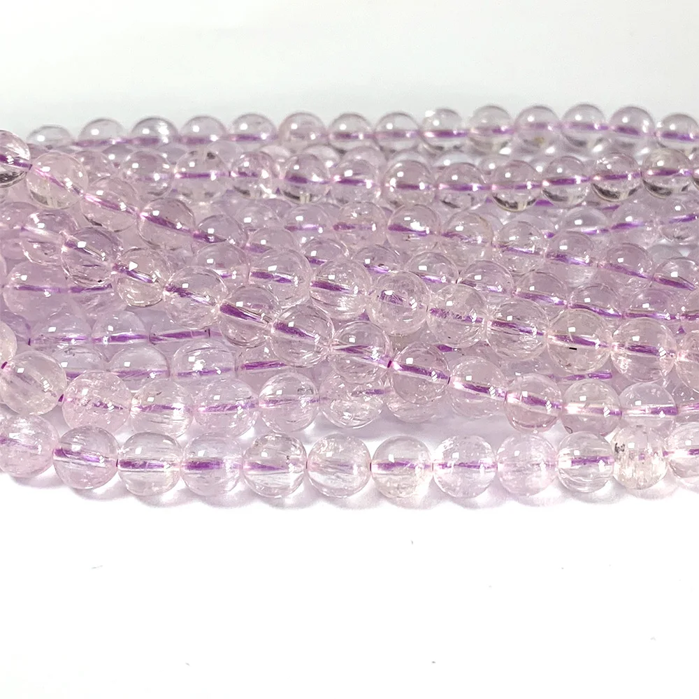 Veemake Natural Genuine Clear Purple Kunzite Spodumene Cat's Eye Round Loose Gemstone Beads 7mm 7.8mm 6
