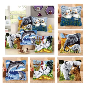 

Nicediy Latch Hook Cushion Kits Pillow Mat DIY Craft Tiger Animal Patterns Cross Stitch Needlework Crocheting Cushion Embroidery