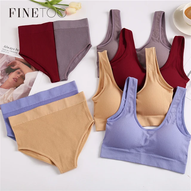 FINETOO Seamless Tops Set High Waist Panties Women Wireless Underwear Suit Soft Padded Bras Set S-XL Backless Bralette Lingerie 1