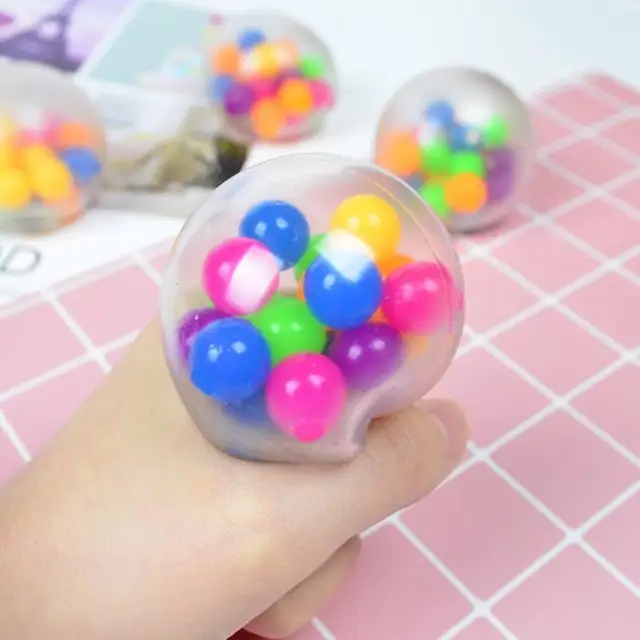 Rainbow Pressure Ball Fidget Sensory Toy DNA Colored Beads Stress Relief Ball TPR Soft Glue Grape Burr Pinch Squeeze Kids Gift 4