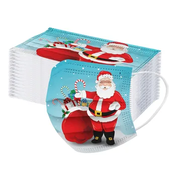 

50pc Adult Disposable Christmas Mask 3layer Filter Non Woven Breathable Mask Cartoon Printing Face Mouth Masks Mascarilla Masque
