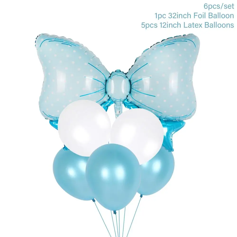 Blue bow balloon Huiran, розовый бант, воздушный шар для малышей, для мальчиков и девочек, декор для малышей, вечерние, для первого дня рождения, для малышей, декор для дня рождения - Цвет: Blue bow balloon