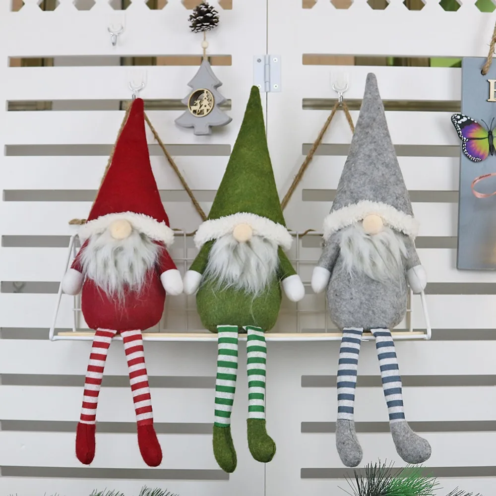 Рождественские Кулоны Санта-Клауса, Кулоны Санта-Клауса, завязанные бородой, Висячие длинные ножки, плюшевое украшение, подвеска, декор для окна,# 15F