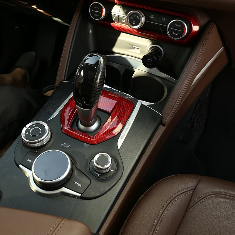 For Alfa Romeo Stelvio Giulia- Car Accessories Real Carbon Fiber Car Center Console Gear Shift Panel Cover Trim