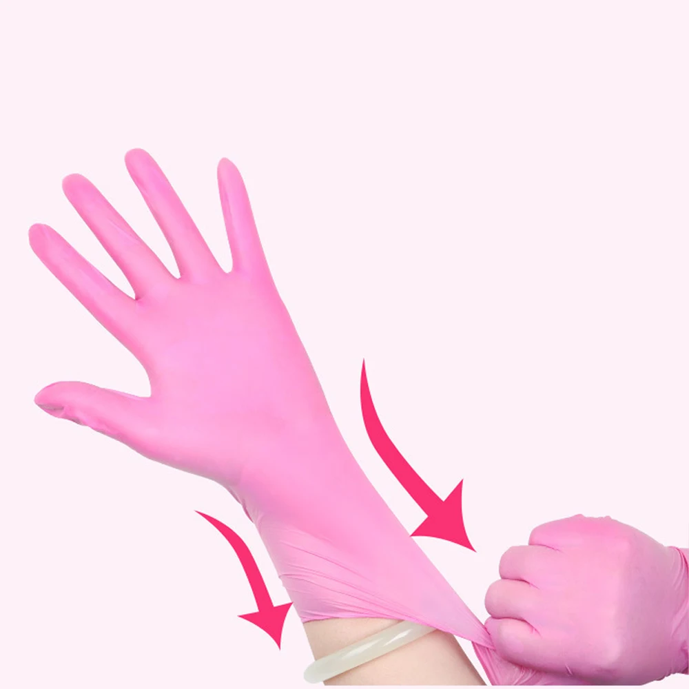 Red Pink Disposable Gloves Latex Free Powder-Free Exam Glove Size Small Medium Large Girl Woman Synthetic Nitrile 100 50 pcs