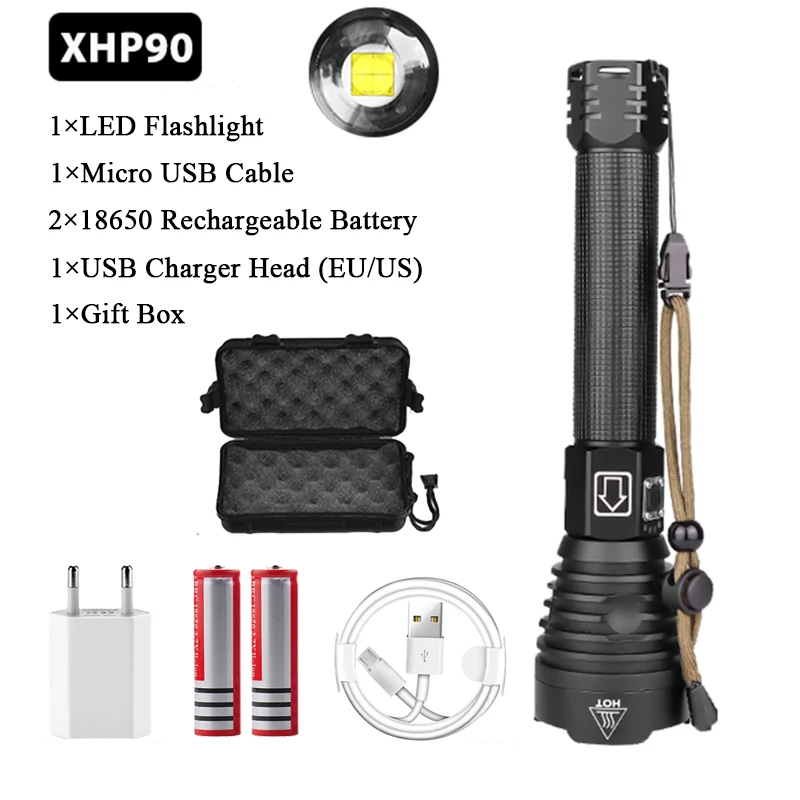 Самый мощный XHP90 светодиодный фонарик яркого масштабирования фонарь XHP50 USB Перезаряжаемые Лампа 18650 26650 для кемпинга - Испускаемый цвет: Package D