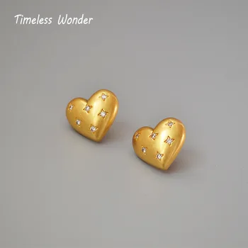 

Timeless Wonder Brass Encrusted Zirconia Heart Stud Earrings Fancy Jewelry Christmas Gifts for Women Gothic Studs Sweet Ins 4541