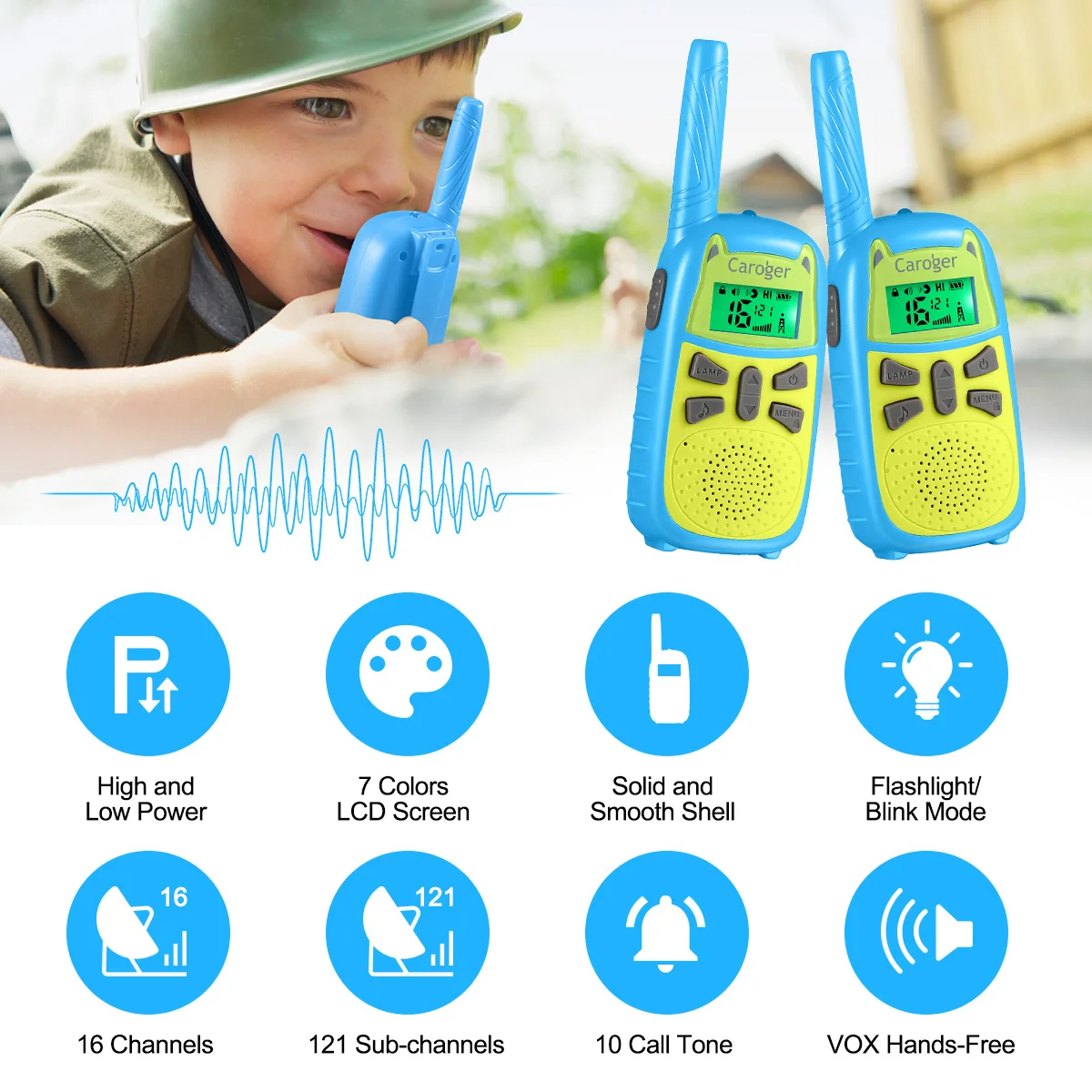 2 шт. Walkie Talkie Kids Caroger CC100 16/22 радиоканалы PMR 446 МГц FRS 462 ~ 467 МГц двухсторонний радио фонарик детский подарок