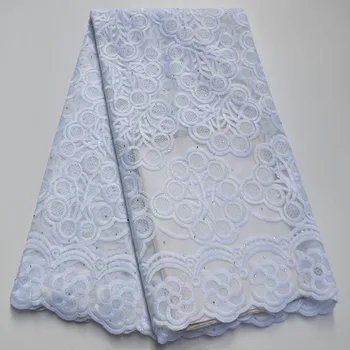 

White African Lace Fabric 2020 French Cord Lace Fabric Embroidered Nigerian Tulle Lace Fabric With Stones For Wedding GT8-8