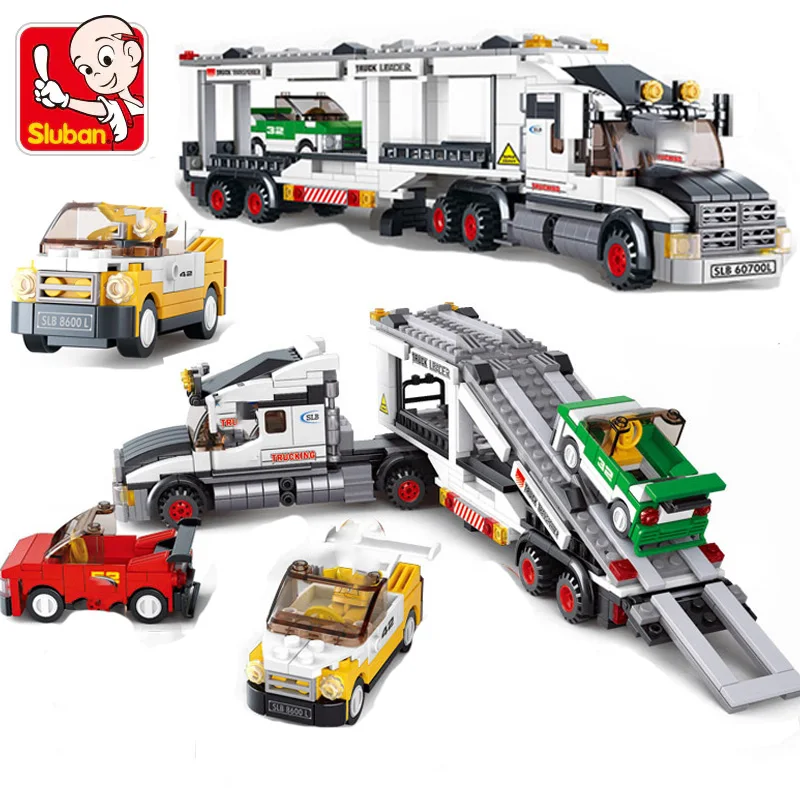 SLUBAN Technical Truck Car Transporter City Racing Carrier Vehicle Building Block Brick Education Toy For Boy Christmas Gift | Игрушки и
