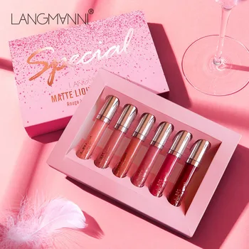 

Langmanni Lipstick 6 Lip Gloss Set Matte Velvet Lip Gloss Non-stick Cup Lasting Matte Lip Makeup