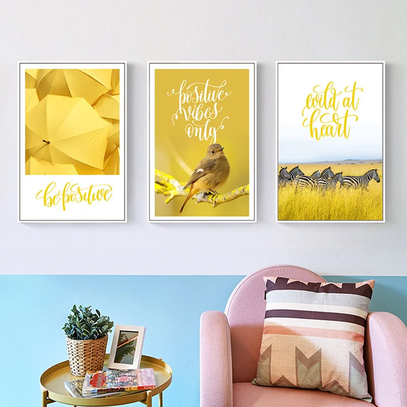 Абстрактный пейзаж животные птица полосатый лошадь желтый зонт буквы холст