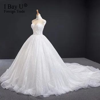 شراءعالية الرقبة مطرز كريستال الدانتيل الأبيض عارية تول منتفخ الكرة ثوب الزفاف Vestidos دي نوفيا المرأة الترتر الدانتيل فستان زفاف