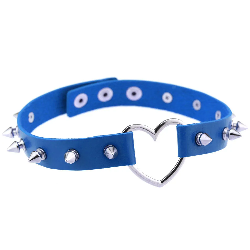2021 Fashion Punk Blue Leather Choker Necklace Multilayer Heart Round Chocker Sexy Collar E Girl Women Necklace Gothic Jewelry 
