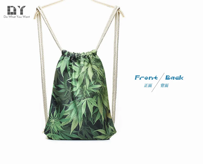 

621 Shoulder Drawstring Backpack Green Hemp Fimble Leaf Digital Printing Sports Drawstring Bag Personalization Pack Logo Customi