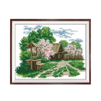 

DIY Do Ponto Da Cruz Paisagem Pastoral Europeia Cottage Well Conjuntos Para Bordado Kit Jardim Sala De Estar Casa De 11CT 14CT