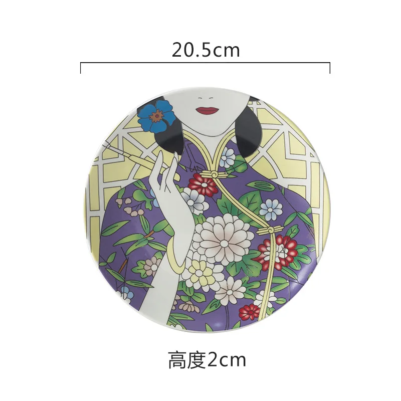 C Традиционный китайский Cheongsam шаблон обеденные тарелки творческий домашний Декор керамическая тарелка для еды элегантные круглые блюда - Цвет: C