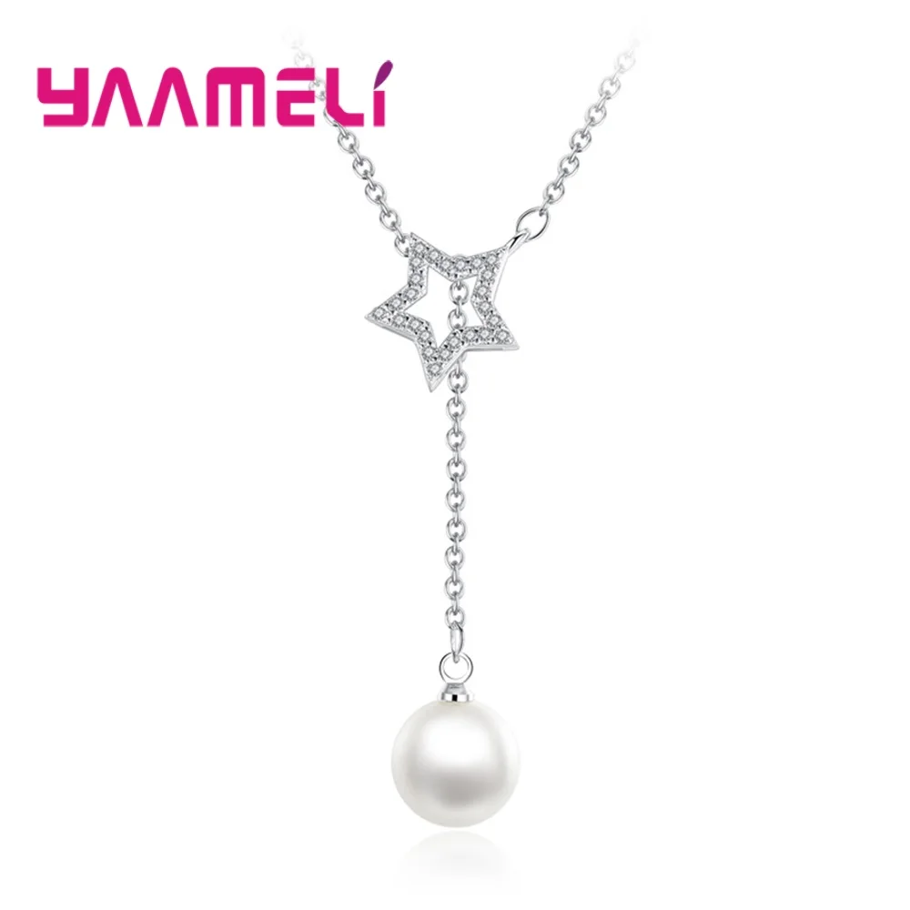 Chic Christmas Gift for Ladies 925 Sterling Silver Freshwater Pearl 5A Cubic Zircon Jewelry Sparkling Star Original Design | Украшения и