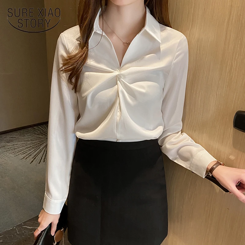 

Blusas Mujer De Moda 2021 Spring New Korean Style V-neck Blouse Women OL Solid Pullover Shirts Long Sleeve Clothes 8972 50