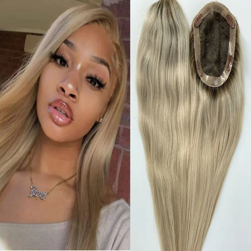 Peluca de cabello humano Rubio degradado para mujer, peluquín con Base de seda transpirable con Clip en el pelo Remy europeo