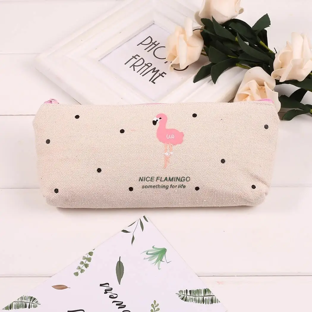 

Canvas Pencil Bag Cute Cartoon Animal Printed Pen Bags Portable Stationery Storage Pack Students Supplies Zip Pencils Case